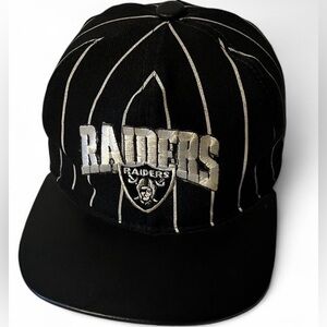 Vintage Oakland Raiders Pinstripe Leather Strapback & Brim Adjustable Hat